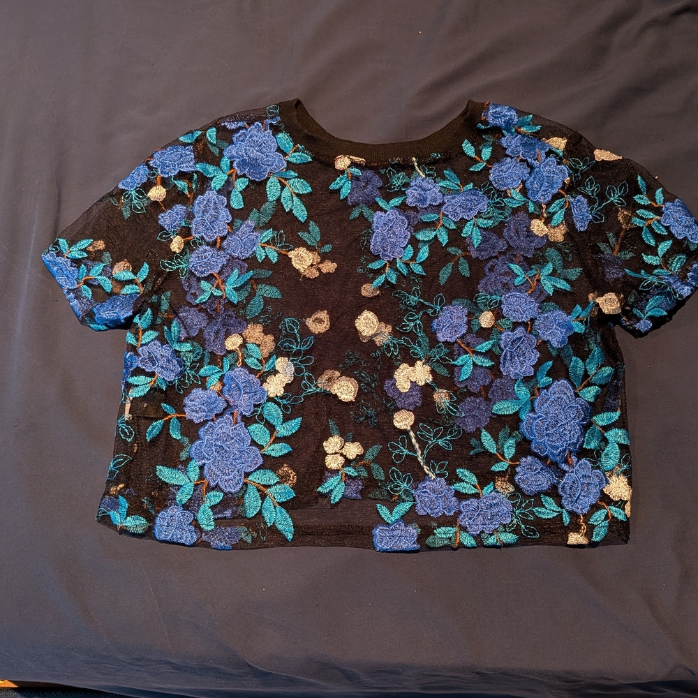 Floral Embroidered Black Top